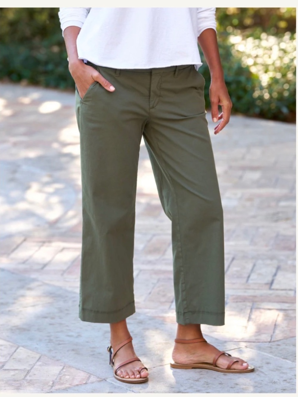 NWT Frank & Eileen Westport Wide-Leg Chino Army Green Size 12